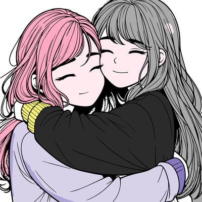 realistic two girls hugging
