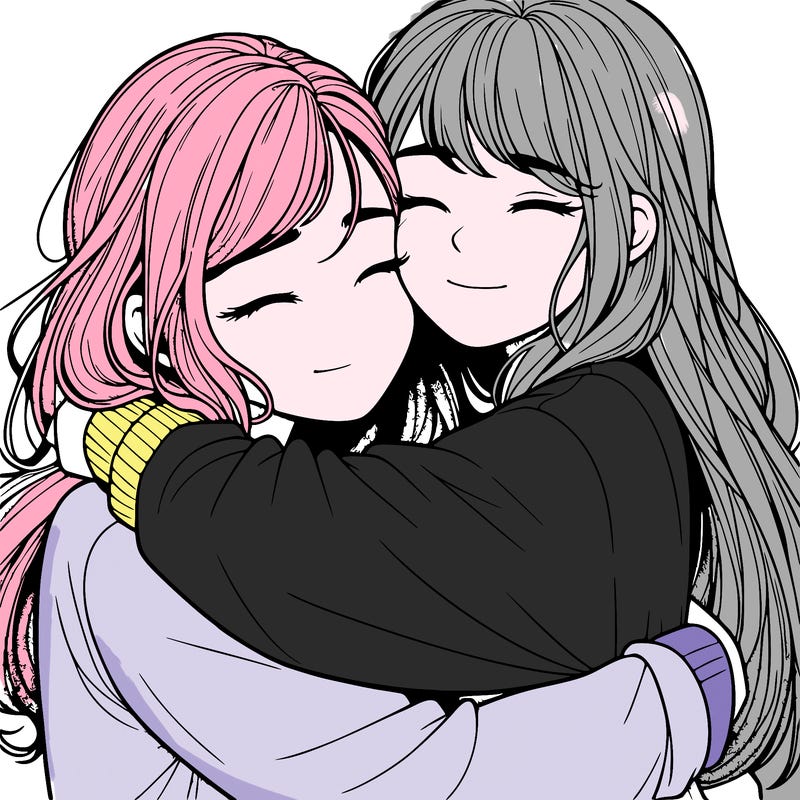 realistic two girls hugging