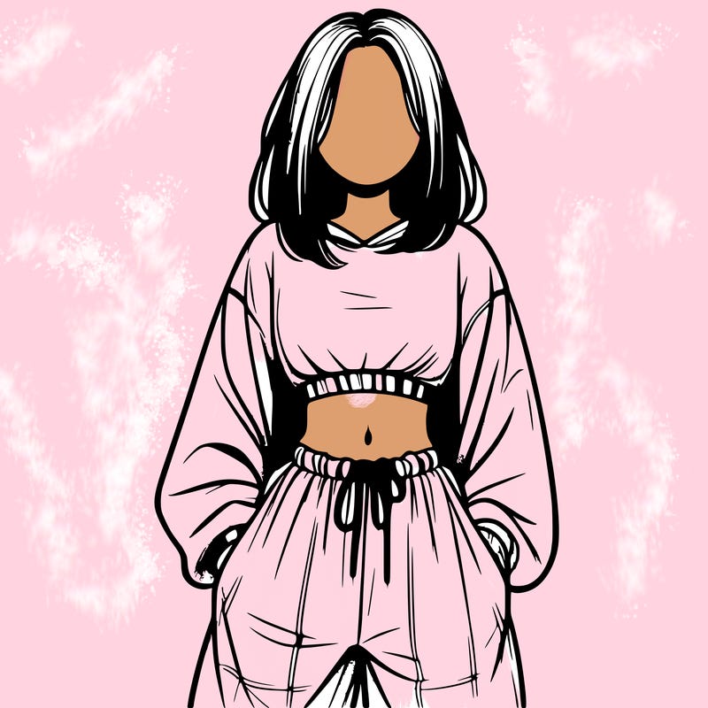 realistic girl faceless with baggy pants and a crop top