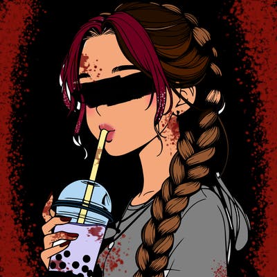 realistic girl with braided hair drinking boba