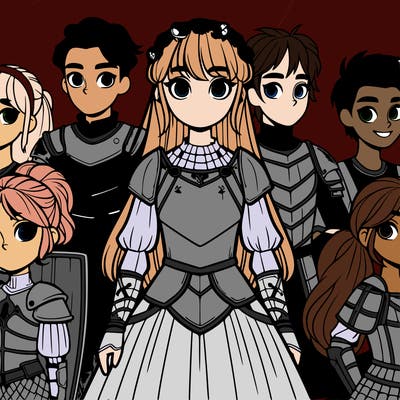 five girls one in armer and three boys