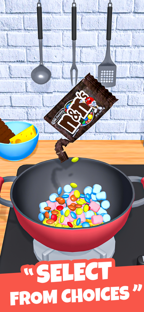 Perfect Popcorn: Food Games - Versare caramelle al cioccolato in una pentola piena di chicchi di mais e marshmallow colorati