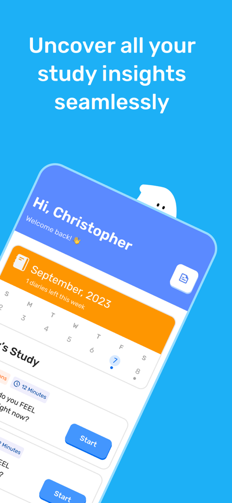 Fabla - Audio Diary Kit - Mobile dashboard of the Fabla app showing research study tasks and daily diary entry prompts for participants