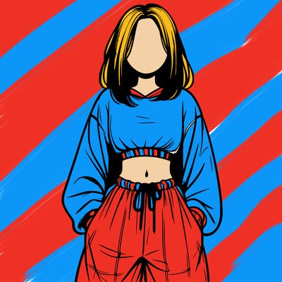 realistic girl faceless with baggy pants and a crop top