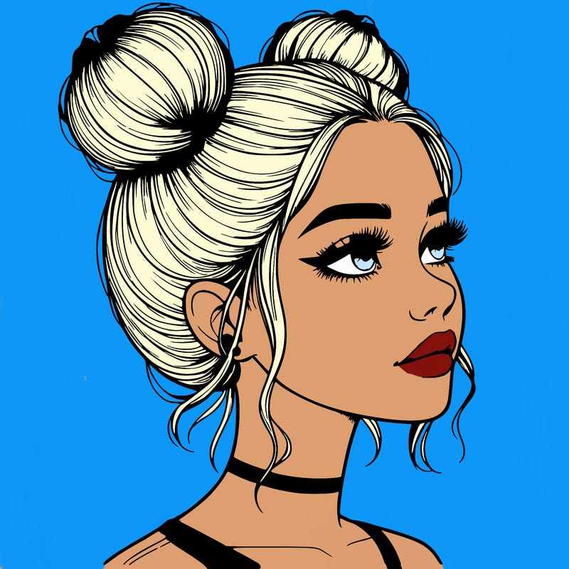 realistic girl with buns on the top of her head
