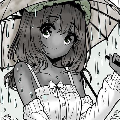 pretty anime girl in the rain