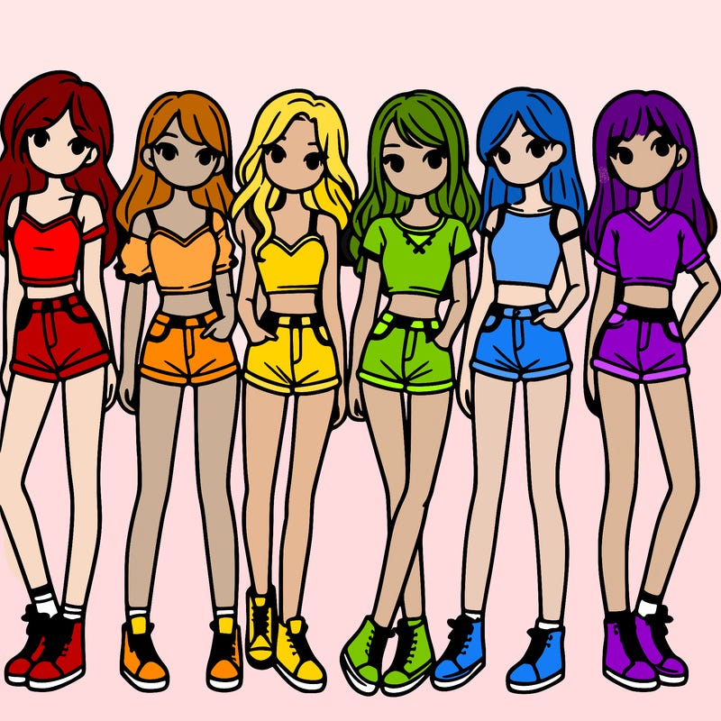 a group of girls wearing crop tops and shorts