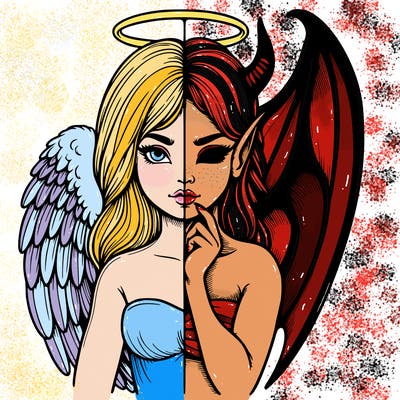 realistic angel half demon