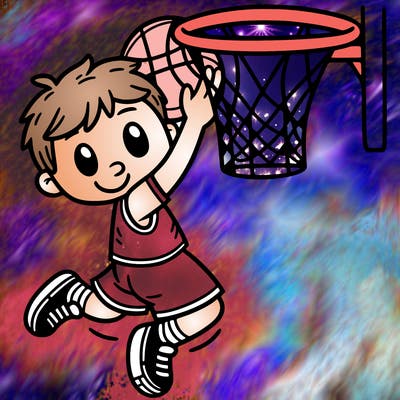 kid dunking a basketball