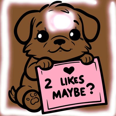 a puppy holding a sign that says 2 likes maybe?