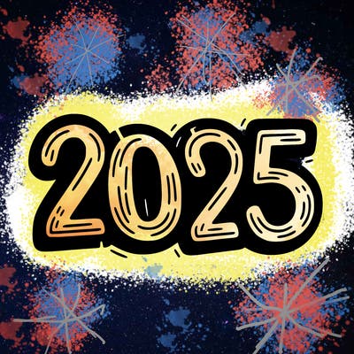 one line scrawled numbers sketch design “2025”