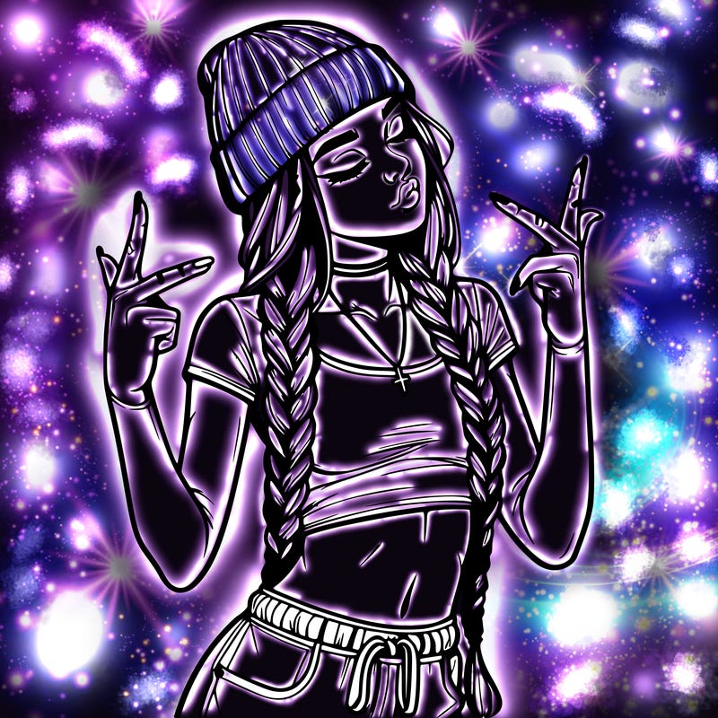 realistic teenage girl with braids and a beanie and crop top doing 🫶🏼