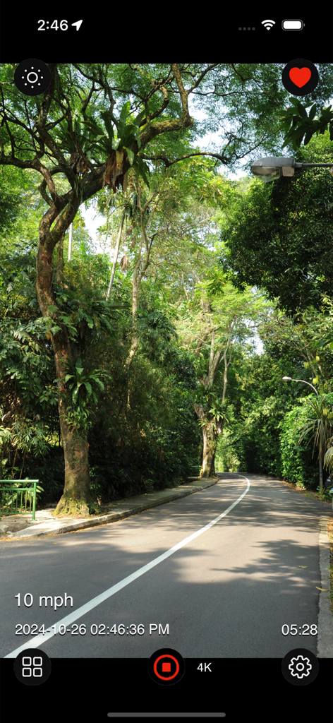 Dash Cam Plus - Dash Cam Plus app recording a scenic road drive with 4K resolution, speed, and timestamp overlays