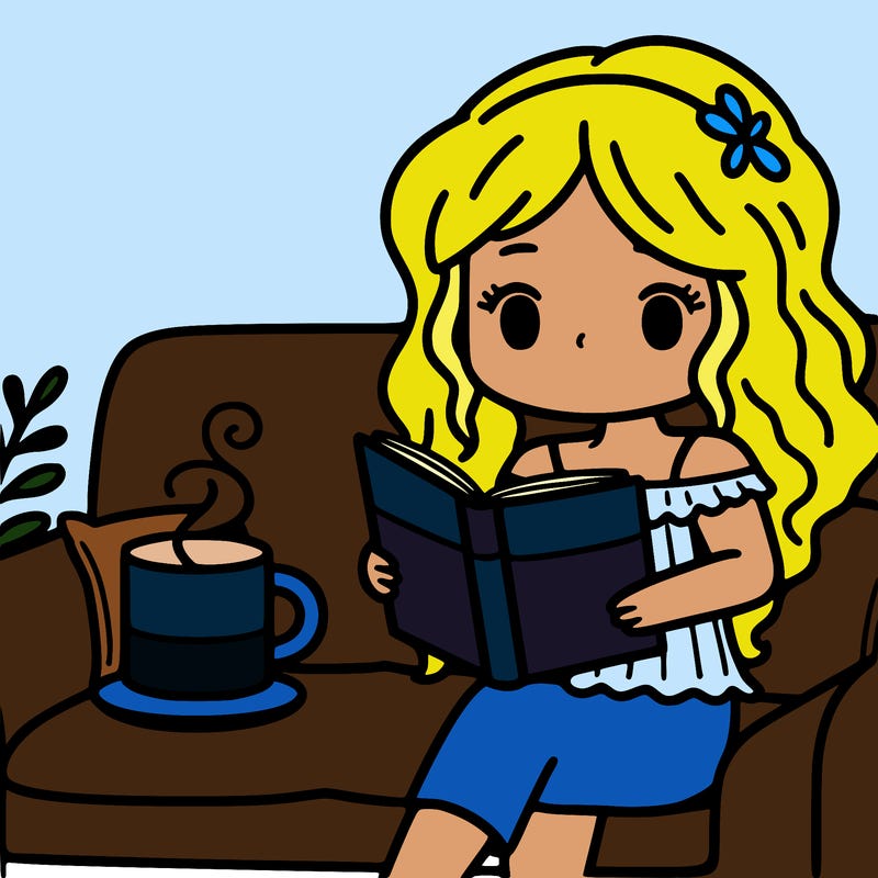 girl set on a couch siping a cup of coffee reading a book