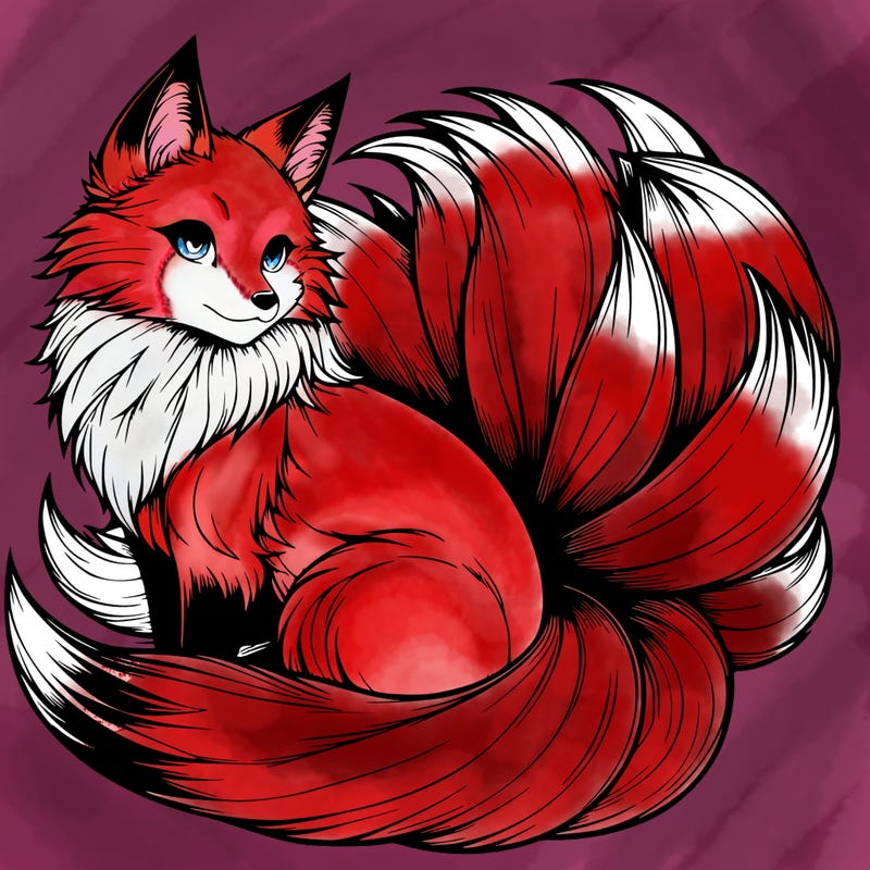 realistic detailed 9 tailed anime fox