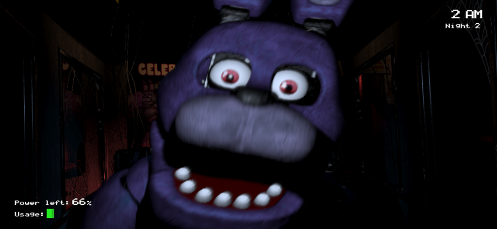 Five Nights at Freddy's - Bonnie the animatronic rabbit jumpscare during Night 2 in Five Nights at Freddys