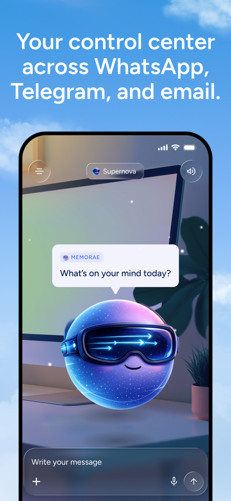 Memorae - Memorae app interface showing cross platform integration with WhatsApp and Telegram