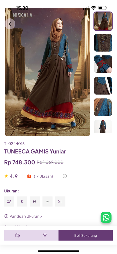 Tuneeca - Tuneeca app interface showing a product listing for a modern ethnic modest dress