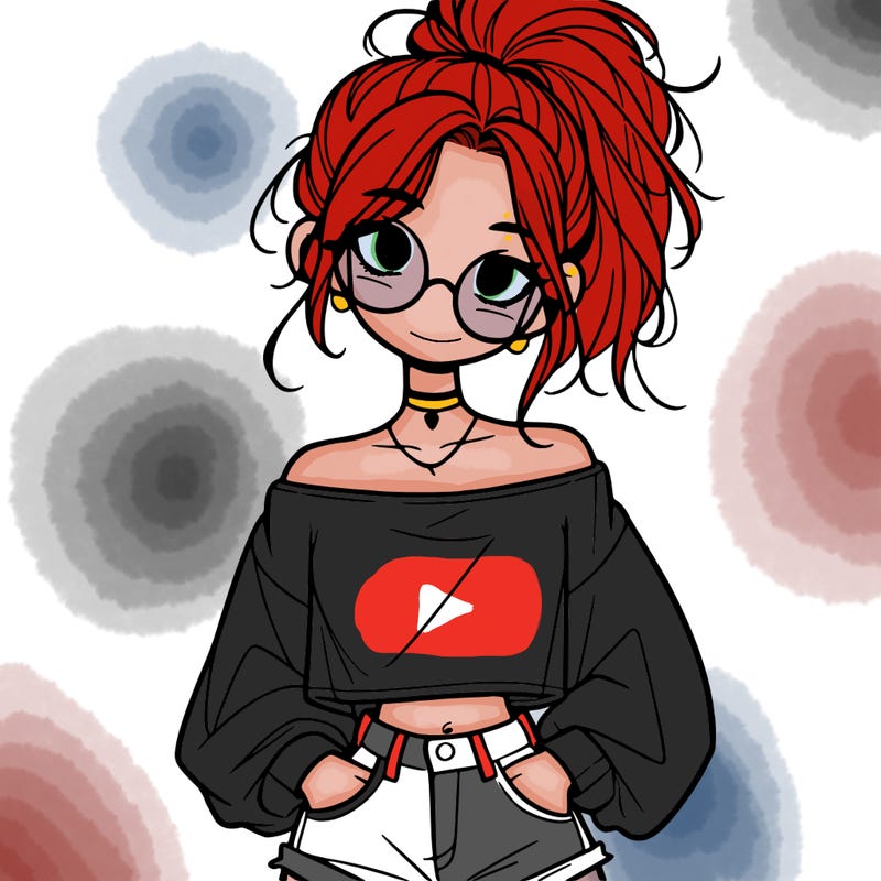 girl with a messy ponytail glasses a baggy crop top and jean shorts