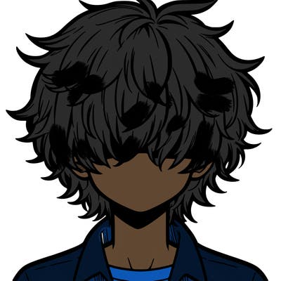 manga boy fluffy hair covering his eyes