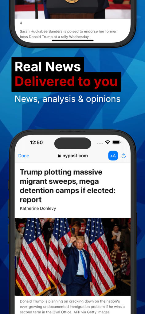 Conservative News - iPhone screen showing political news articles and headlines from the Conservative News app