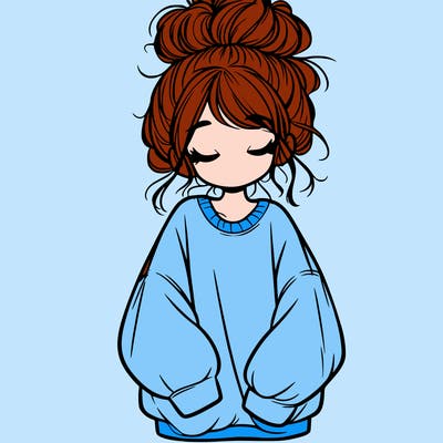 girl with baggy sweatshirt and messy bun