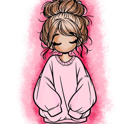 girl with baggy sweatshirt and messy bun