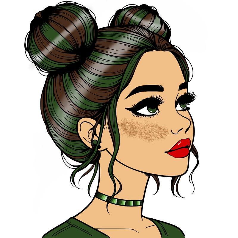 realistic girl with buns on the top of her head