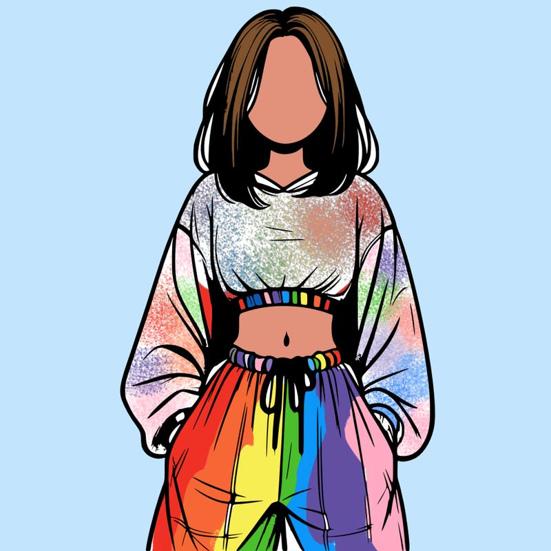 realistic girl faceless with baggy pants and a crop top