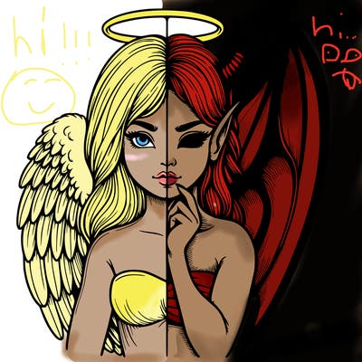 realistic angel half demon