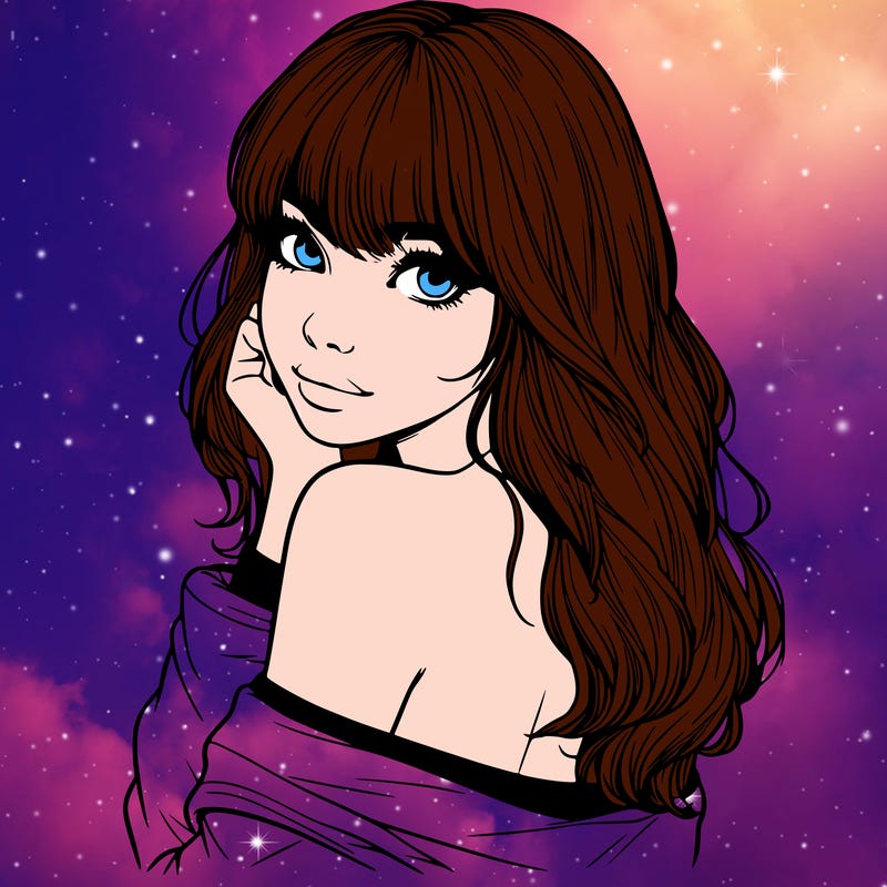 realistic girl with bangs looking over her shoulder