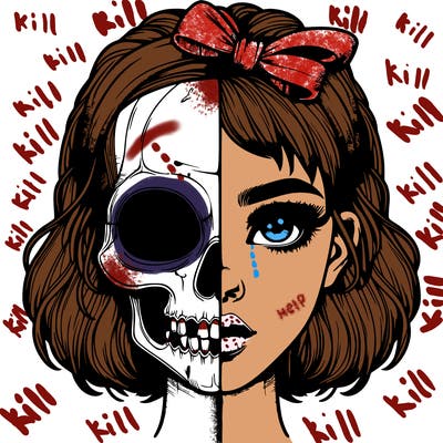 realistic girl with half skull mask