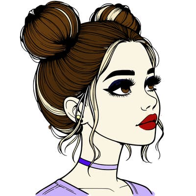 realistic girl with buns on the top of her head
