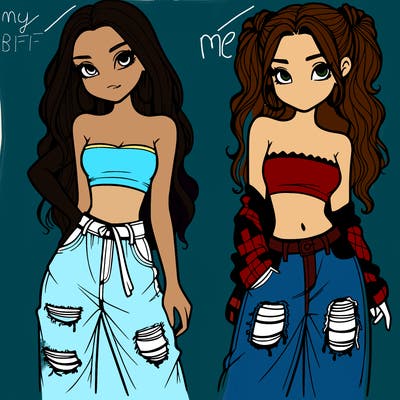 2 girls in crop tops and baggy jeans ripped