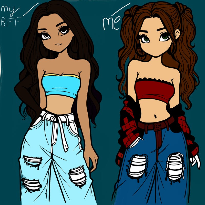 2 girls in crop tops and baggy jeans ripped