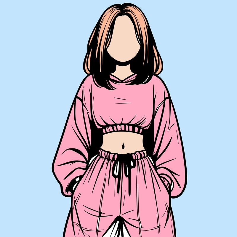 realistic girl faceless with baggy pants and a crop top