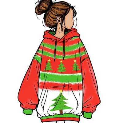 realistic girl with a oversized sweatshirt on and a bun