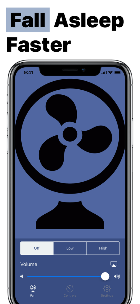 Fan Noise Sleep Sounds - Interface of the Fan Noise Sleep Sounds app on an iPhone showing a fan icon and sleep sound controls