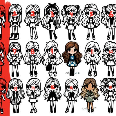 lots of girls with different hair and clothes