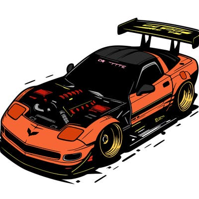 chevy corvette  zr1 drag lowered with exposed engine with drag wing