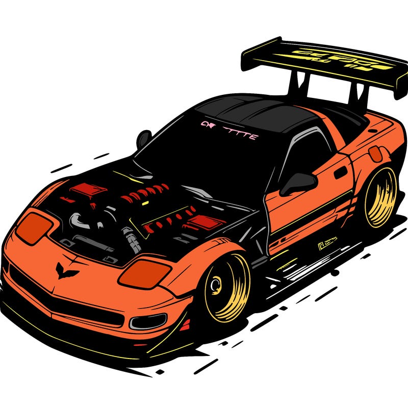 chevy corvette  zr1 drag lowered with exposed engine with drag wing