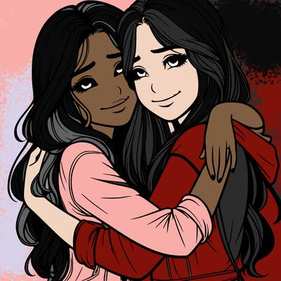 realistic girls hugging