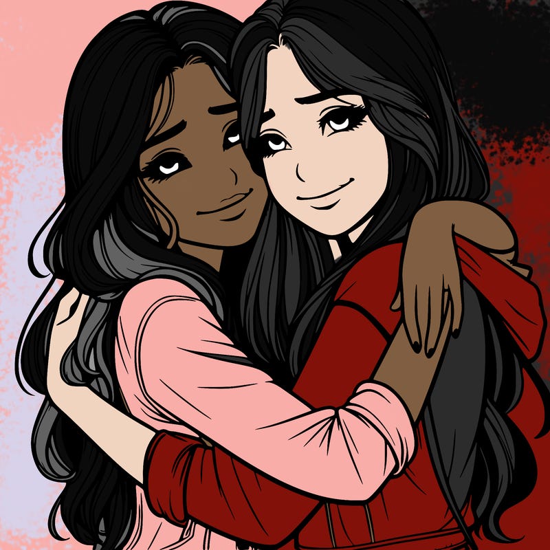 realistic girls hugging