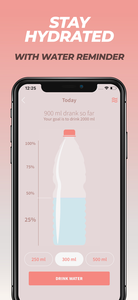 Workout & Women Fitness: BeFit - Recurso de rastreamento de água no aplicativo BeFit mostrando metas de hidratação e progresso de ingestão diária.