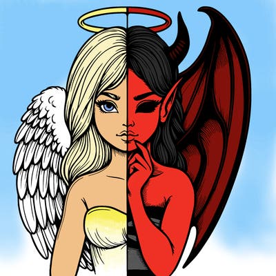 realistic angel half demon