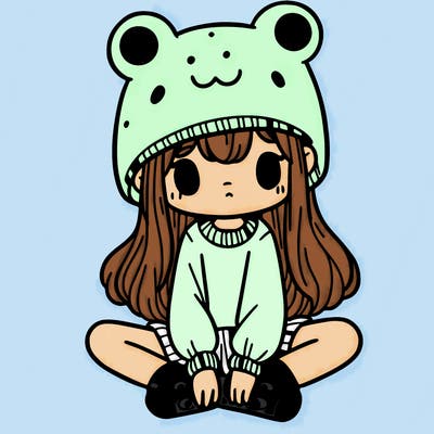 a girl wearing a frog hat and some frog socks