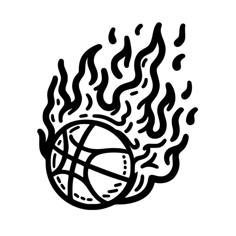 basketball with flames