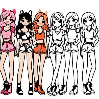 a group of girls wearing crop tops and shorts