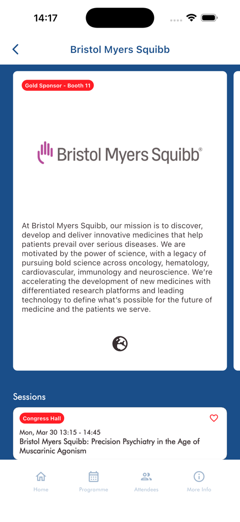 EPA Congress 2026 - Profil des Goldsponsors Bristol Myers Squibb und Sitzungsdetails in der EPA Kongress 2026 App