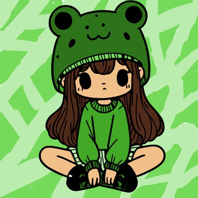 a girl wearing a frog hat and some frog socks